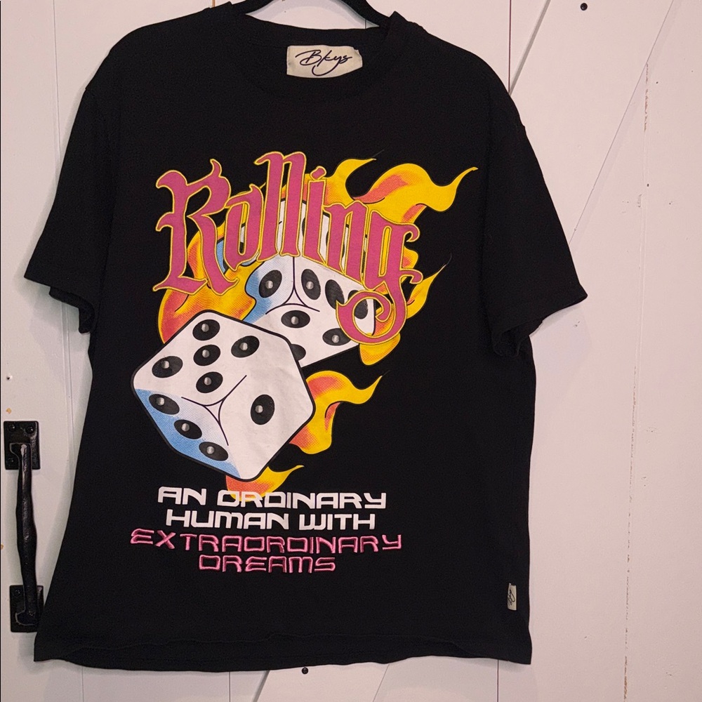 Preloved Me. Black Graphic T-Shirt with embroidered Dice Design by Bkys